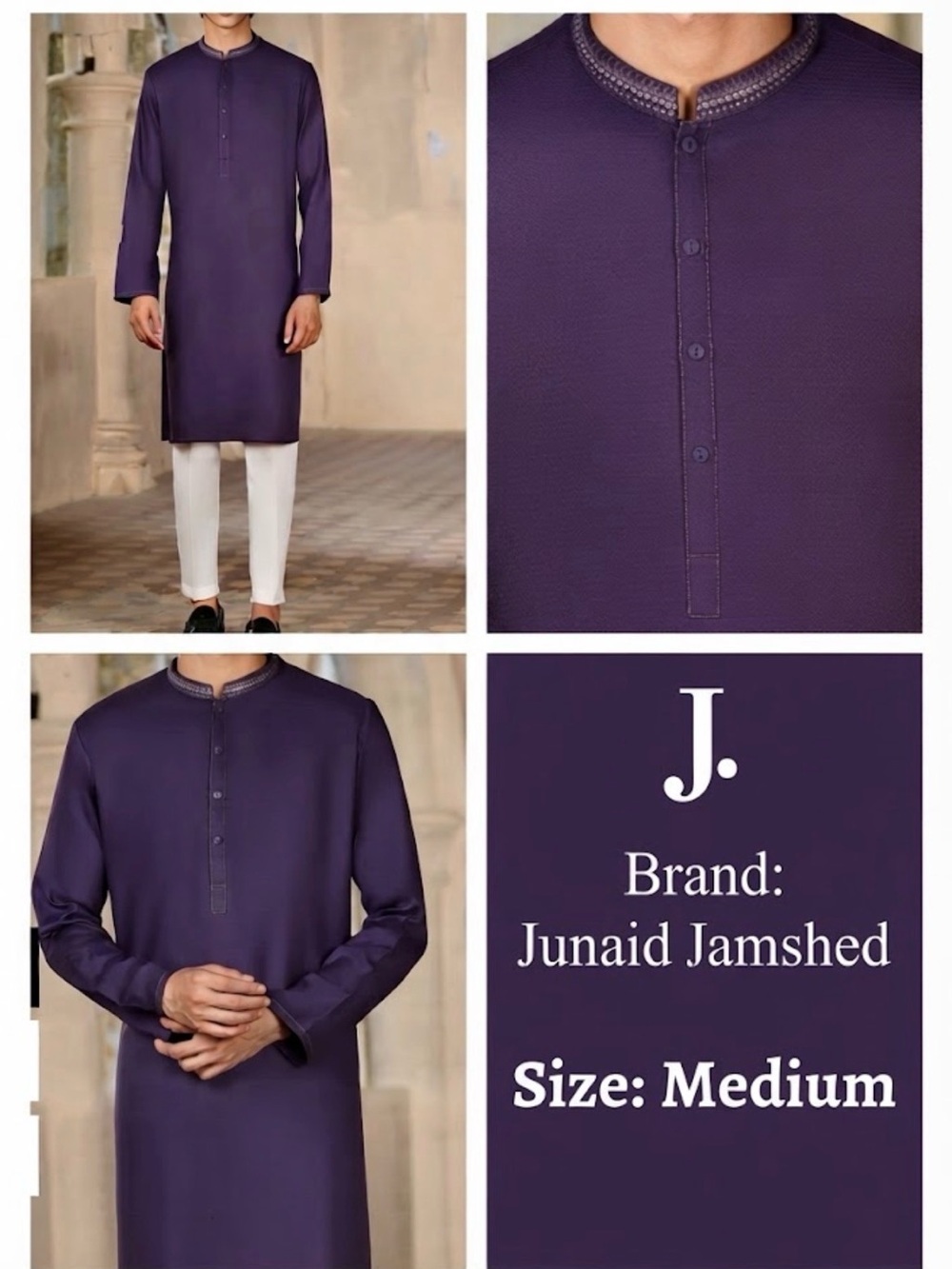 Junaid Jamshed, Men's Purple Kurta in Medium Size